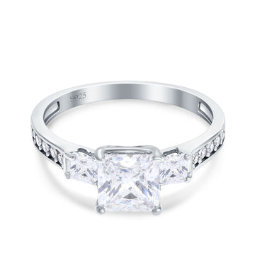 Princess Cut Art Deco Wedding Ring Simulated Cubic Zirconia 925 Sterling Silver